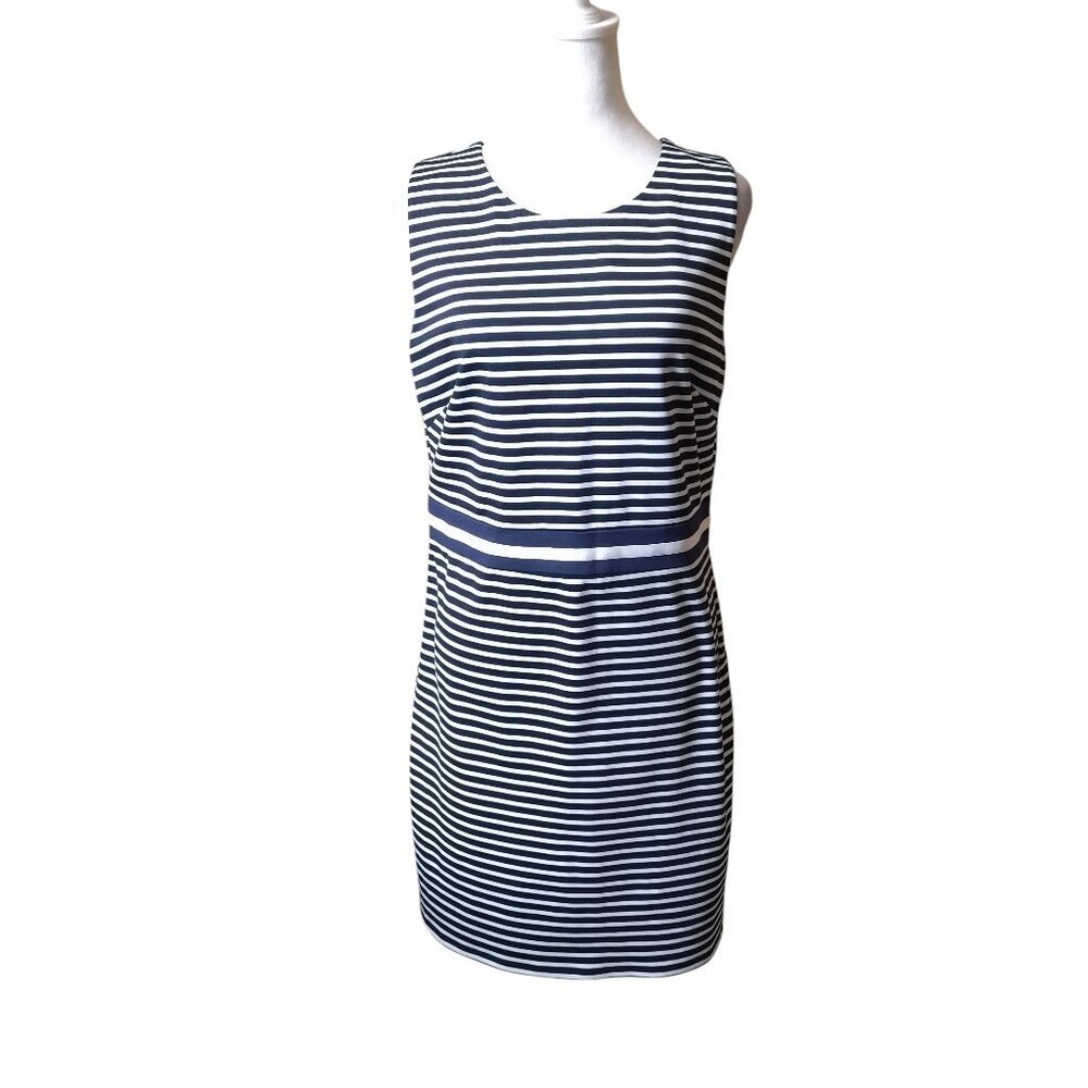 Draper James Medium Navy Striped Ponte Knit Sheath Dress Sleeveless Preppy NWT